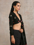 trueBrowns Black Velvet Embroidered Blouse