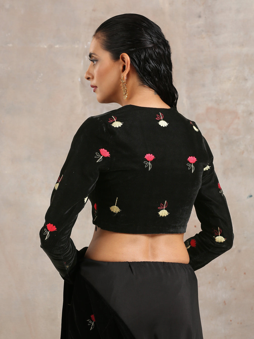trueBrowns Black Velvet Embroidered Blouse