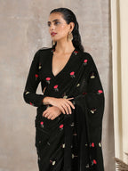 trueBrowns Black Velvet Embroidered Blouse