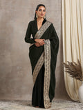 trueBrowns Velvet Silk Embroidered Ready Pleated Saree