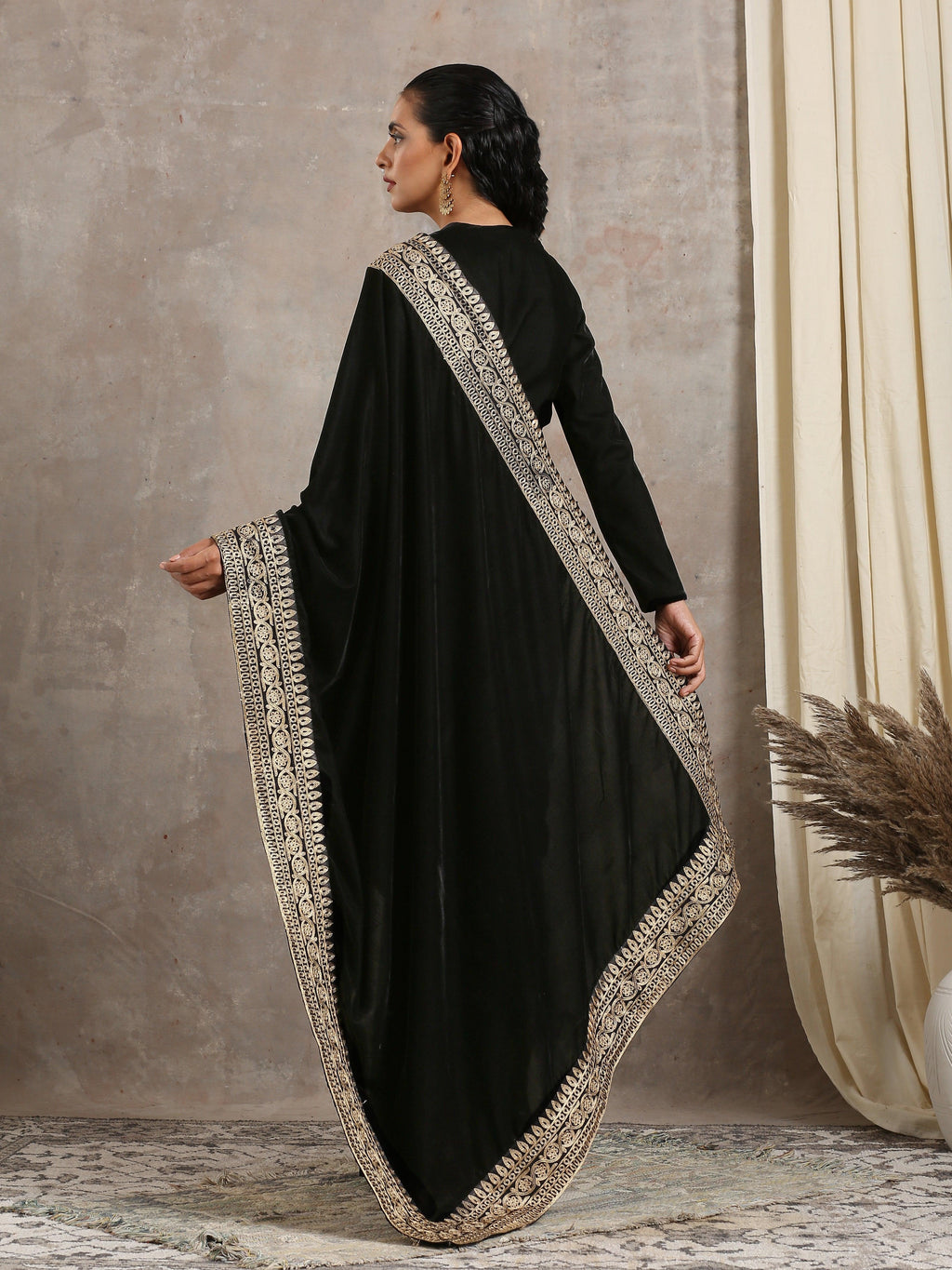 trueBrowns Velvet Silk Embroidered Ready Pleated Saree