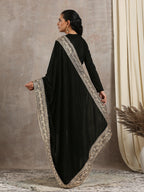 trueBrowns Velvet Silk Embroidered Ready Pleated Saree