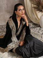 trueBrowns Velvet Silk Embroidered Ready Pleated Saree