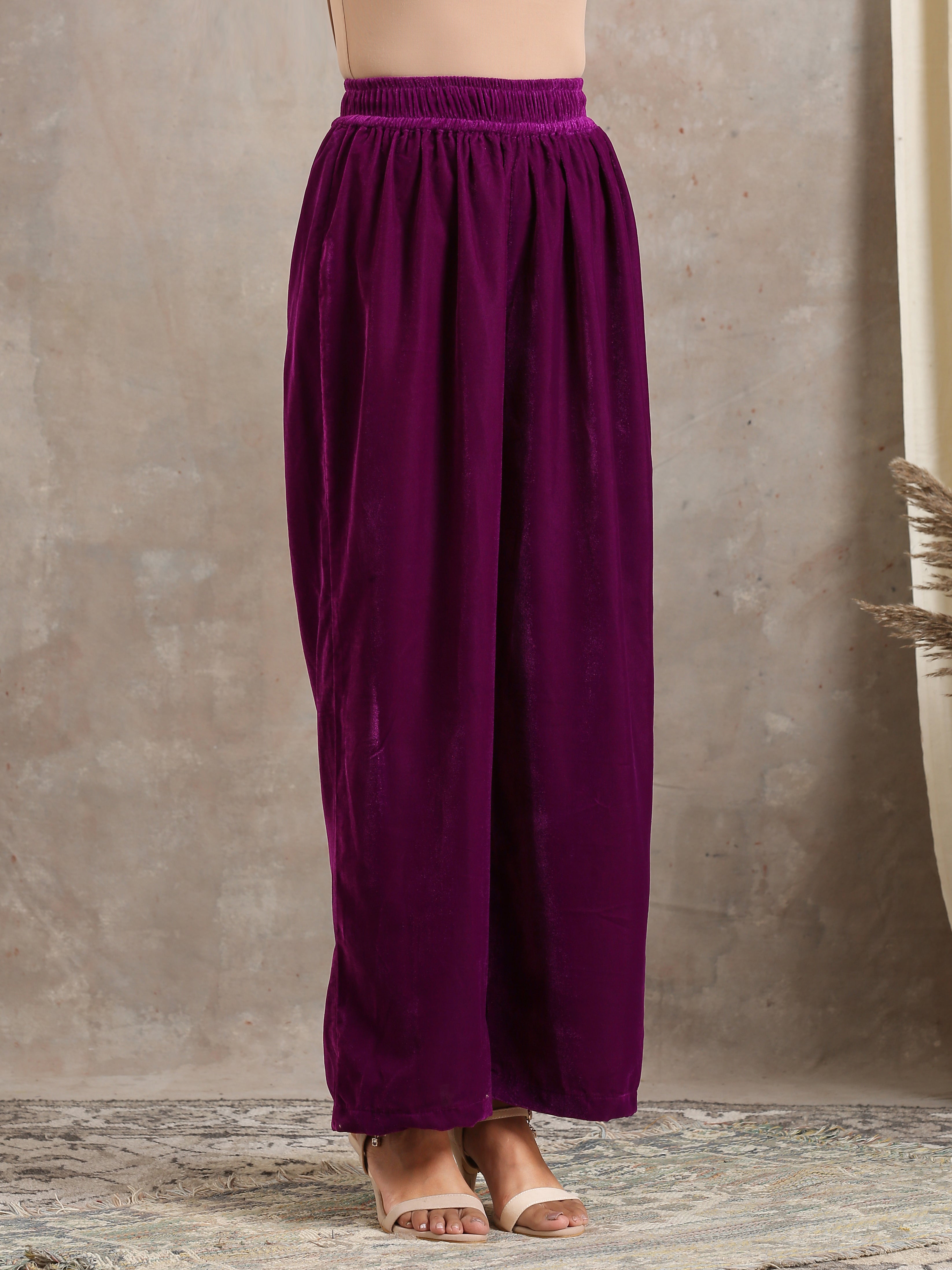 trueBrowns Wine Velvet High Waist Pant