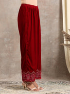 trueBrowns Red Velvet Embroidered Pant