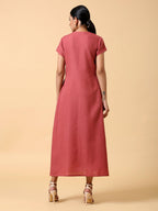 trueBrowns Cotton Linen Rust Red Pleated Dress - Distacart