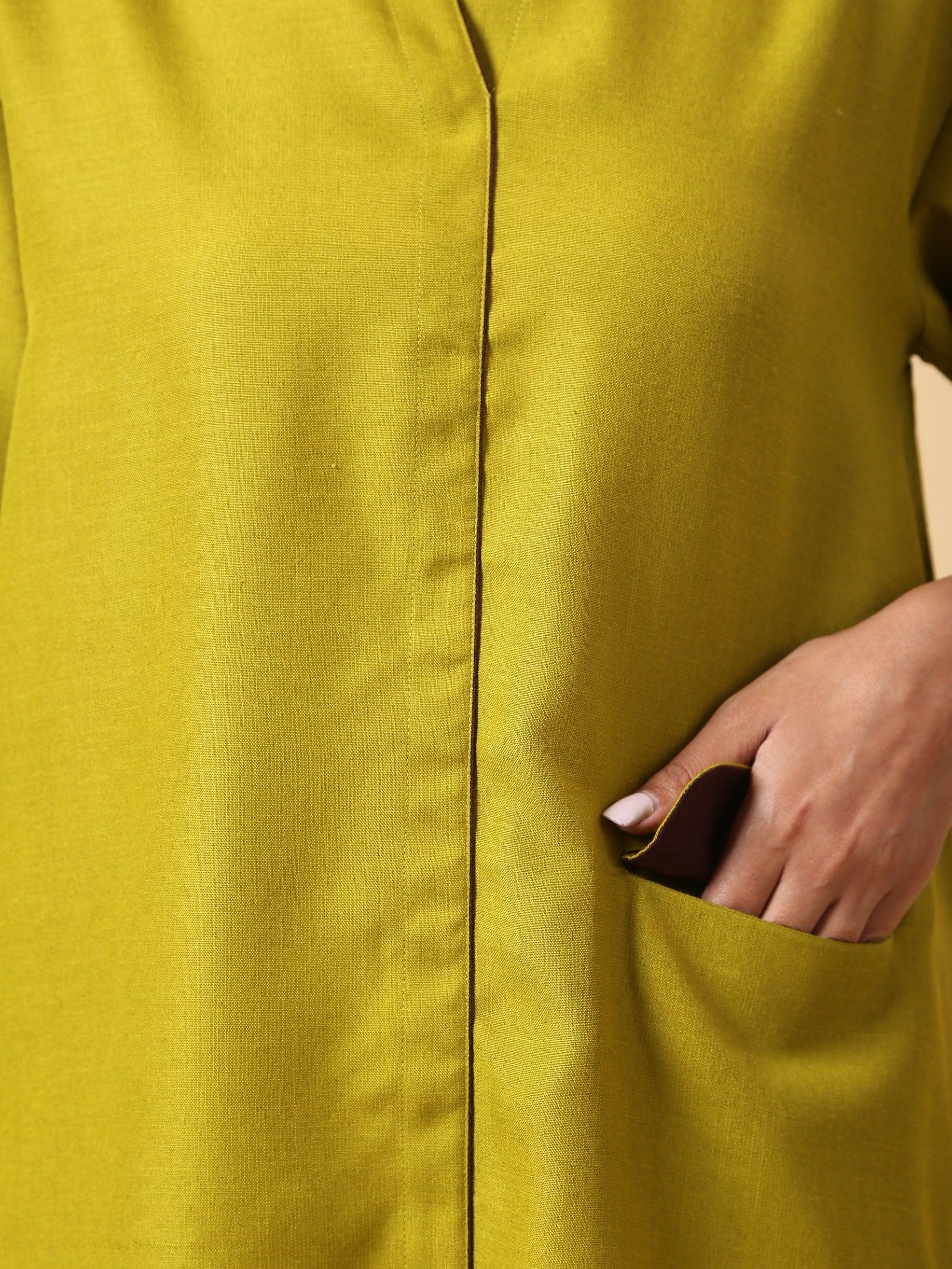 trueBrowns Cotton Linen Lime Green Pleated Co-Ord Set | Relove - Distacart