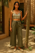 trueBrowns Olive Cotton Blend Elasticated Drawstring Straight Pants