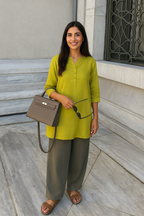 trueBrowns Lime Cotton Blend Short Kurta - Distacart