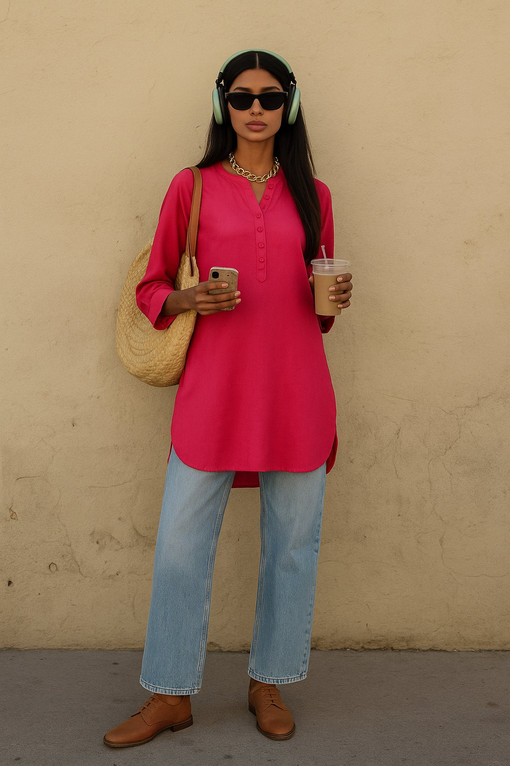 trueBrowns Fuchsia Cotton Blend Short Kurta - Distacart