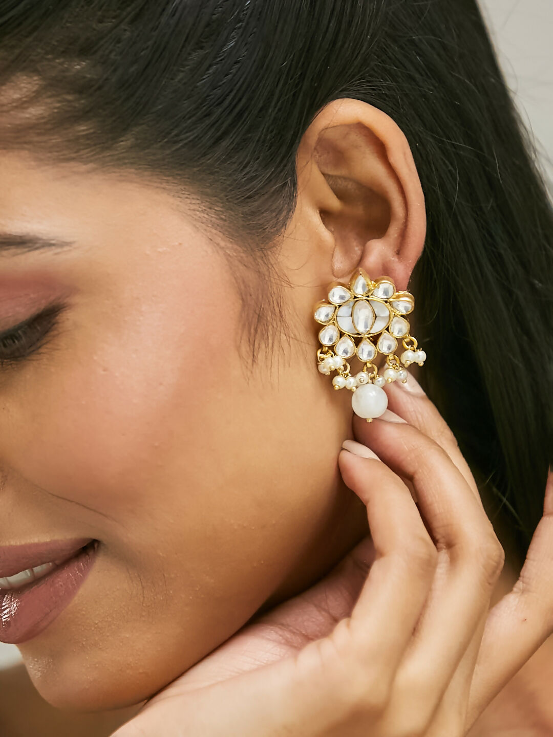 Nuyug 22K Gold-Plated Elegant MOP Studded Ethnic Pearl Drop Stud Earrings - Distacart