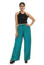 Mominos Fashion Moeza Reyon Cotton Rama Green Color Sirsoki Work Palazzo