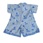Mhyssa Blue Round Neck Patch Pocket Half Sleeves Romper For Kids
