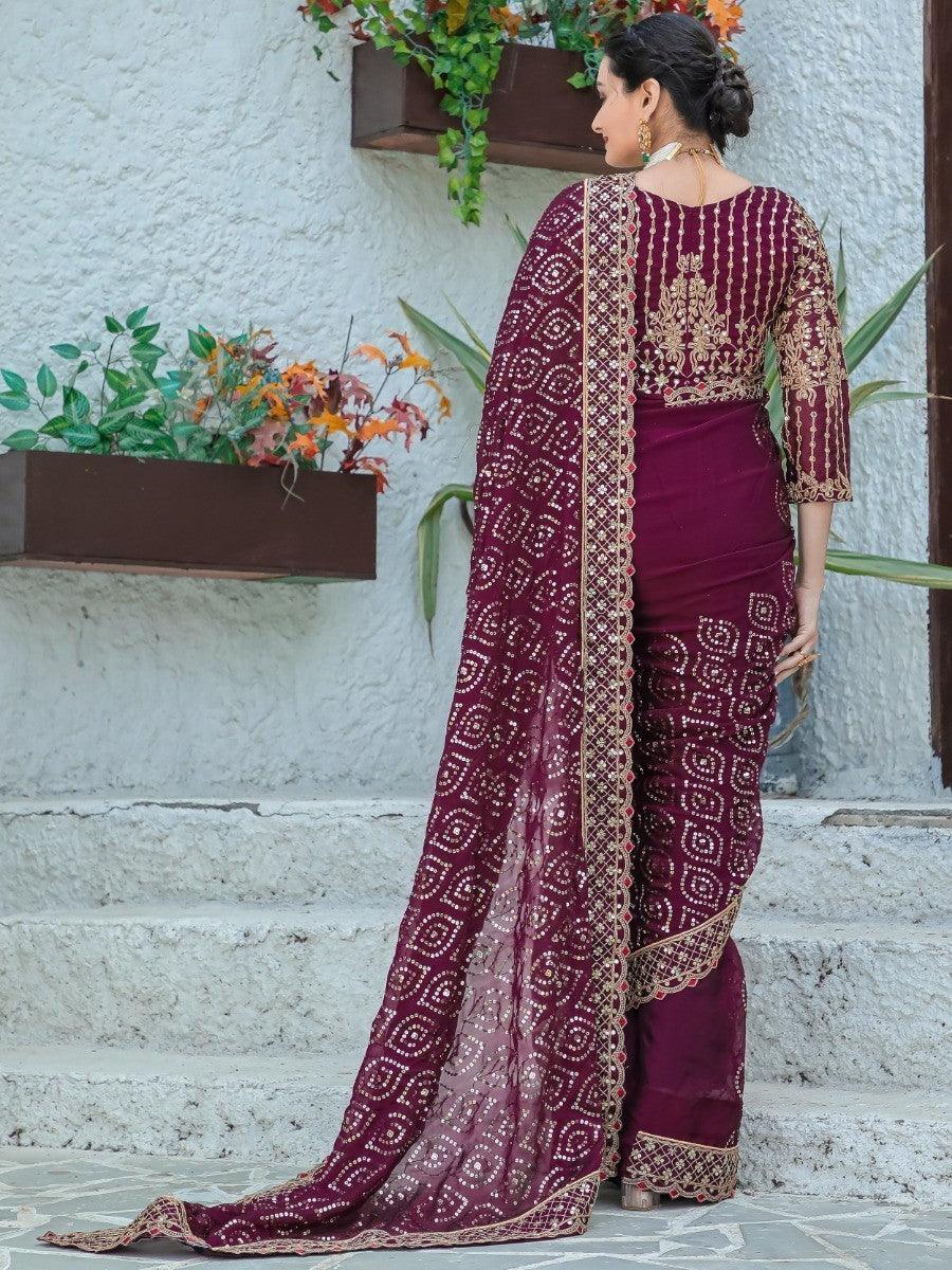 Teeya Creation Wine Color Kasturi Silk Heavy Work Saree