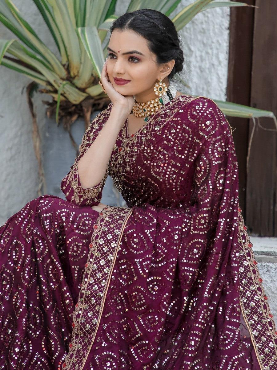 Teeya Creation Wine Color Kasturi Silk Heavy Work Saree