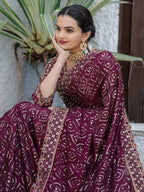 Teeya Creation Wine Color Kasturi Silk Heavy Work Saree