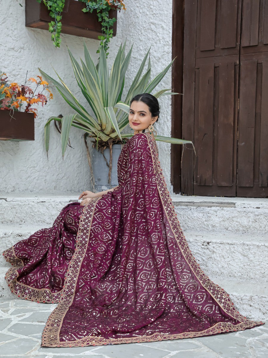 Teeya Creation Wine Color Kasturi Silk Heavy Work Saree
