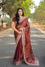 Teeya Creation Peach Color Burberry Silk Heavy Work Saree