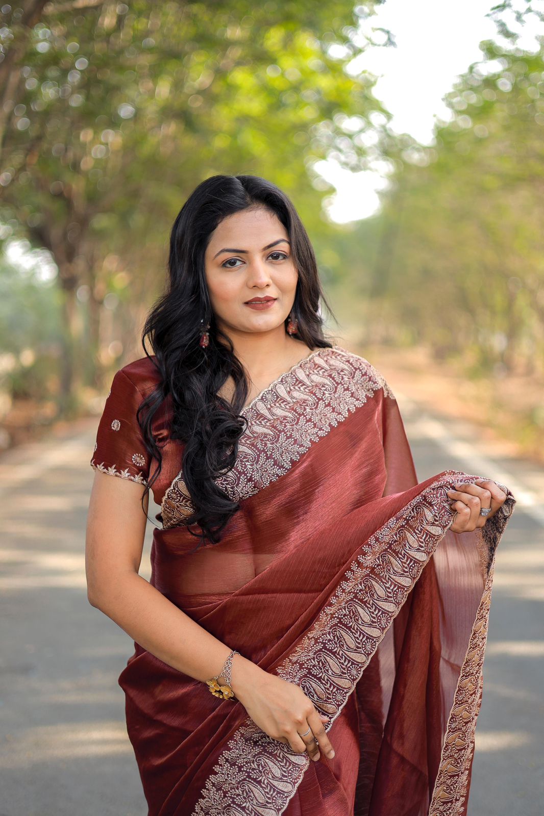 Teeya Creation Peach Color Burberry Silk Heavy Work Saree