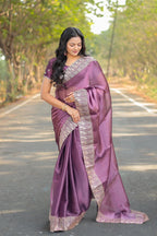 Teeya Creation Purple Color Burberry Silk Heavy Work Saree