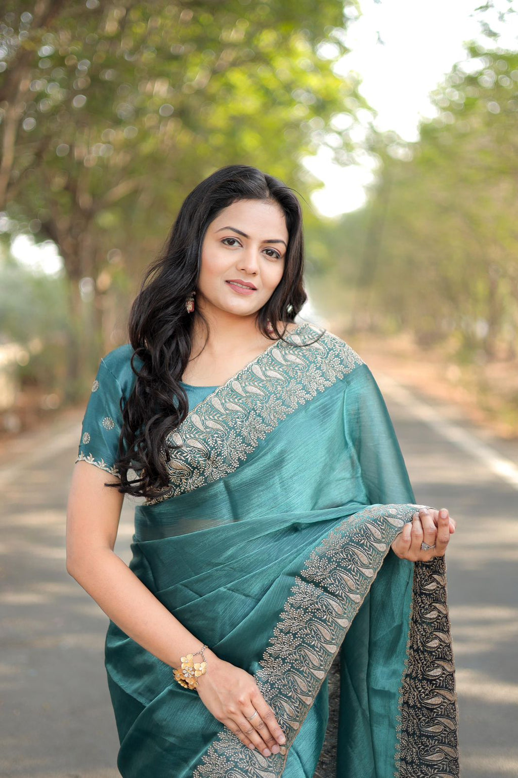 Teeya Creation Sky Color Burberry Silk Heavy Work Saree