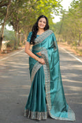 Teeya Creation Sky Color Burberry Silk Heavy Work Saree