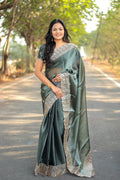 Teeya Creation Teal Color Burberry Silk Heavy Work Saree