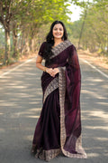 Teeya Creation Wine Color Burberry Silk Heavy Work Saree