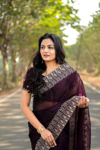 Teeya Creation Wine Color Burberry Silk Heavy Work Saree