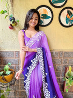 Teeya Creation Blue Color Georgette Embroidery Crush Work Saree