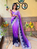 Teeya Creation Blue Color Georgette Embroidery Crush Work Saree