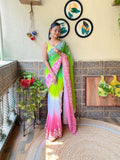Teeya Creation parrot Color Georgette Embroidery Crush Work Saree