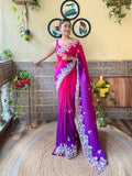 Teeya Creation Purple Color Georgette Embroidery Crush Work Saree