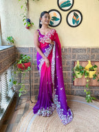 Teeya Creation Purple Color Georgette Embroidery Crush Work Saree