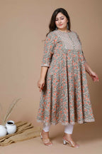 Miravan Women's Plus Size Camel Brown Gotta Patti Pure Cotton Anarkali Kurta