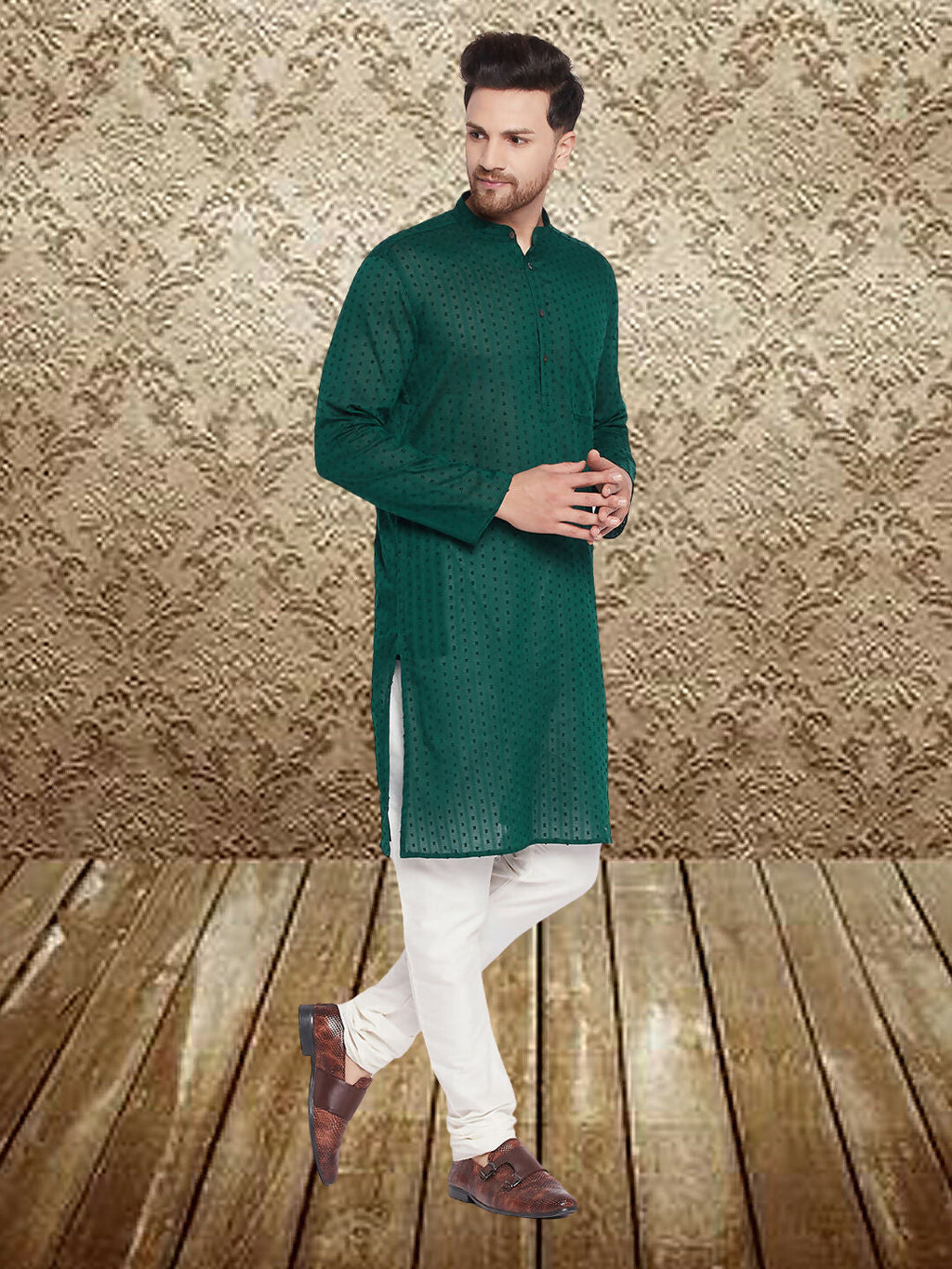 Even Apparels Men's Pure Cotton Green Kurta