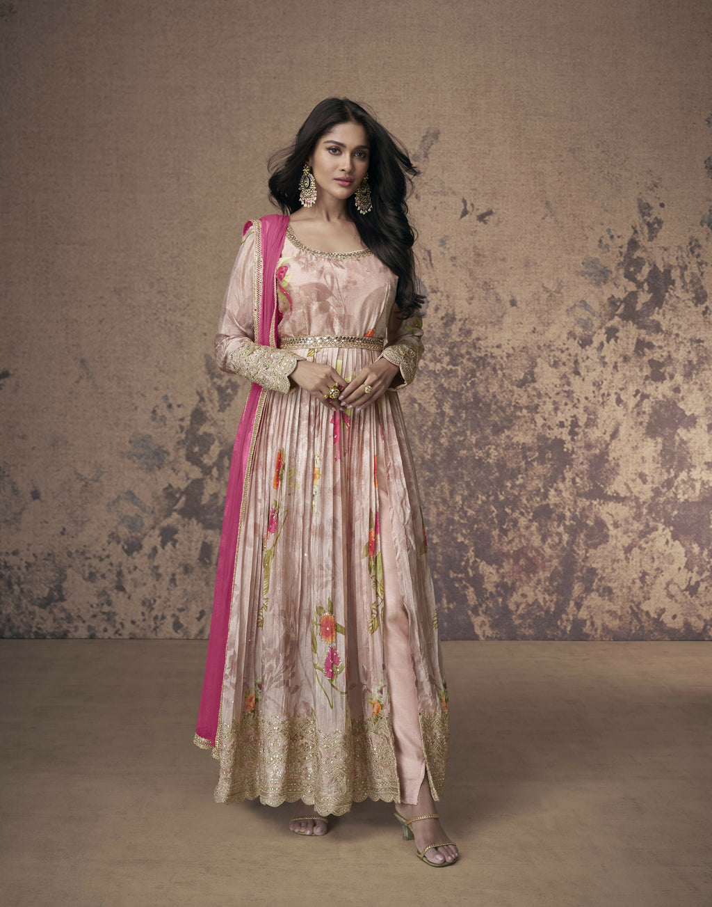 Vastranavya Georgette Digital Print With Sequence Embroidery Stitch Work Side Slit Abaya Style Suit
