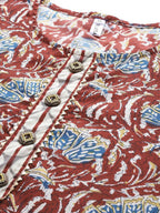 Yufta Women Maroon Pure Cotton Ethnic Motifs Printed Kurta with Palazzo & Dupatta