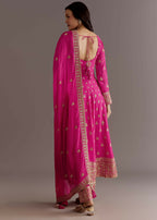 Teeya Creation Pink Color Chinnon Silk Embroidery Work Gown - Distacart