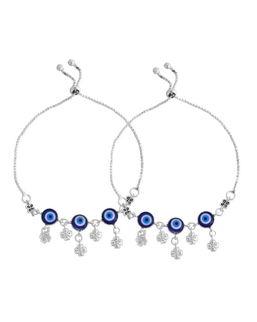 VOJ Set Of 2 Silver Plated Evil Eye Handcrafted Anklets - Distacart