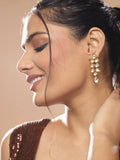 Gold-Toned White Kundan Contemporary Gold-Plated Drop Earrings - Ruby Raang - Distacart