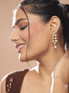 Gold-Toned White Kundan Contemporary Gold-Plated Drop Earrings - Ruby Raang - Distacart