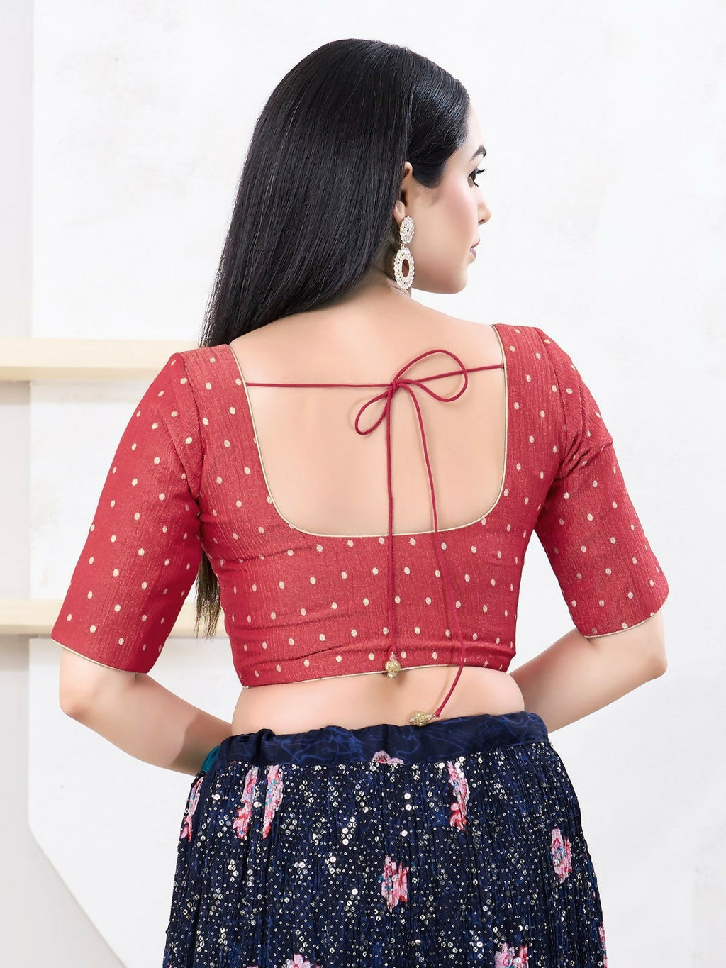 Joban Fashion Red Tissue Elbow Sleeveless Front Open Blouse