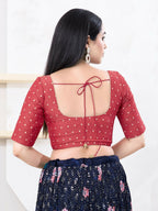 Joban Fashion Red Tissue Elbow Sleeveless Front Open Blouse