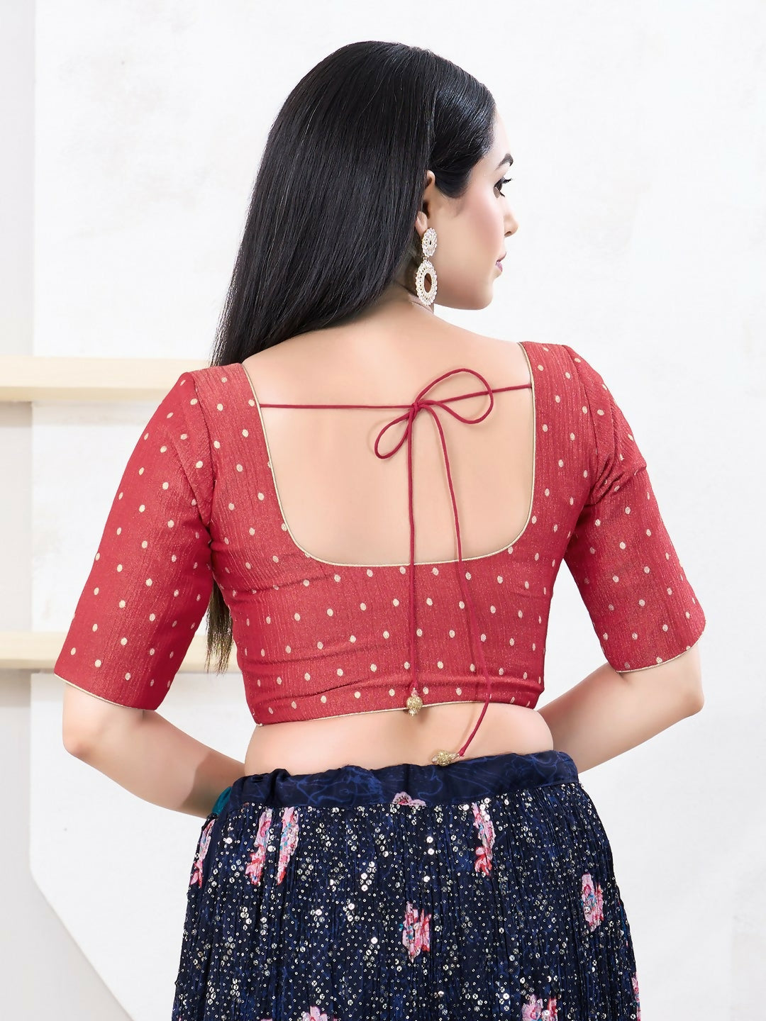 Joban Fashion Red Tissue Elbow Sleeveless Front Open Blouse