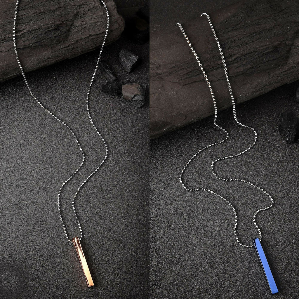 NVR Men's Set of 2 Gold & Blue Geomatric Pendent With Chain