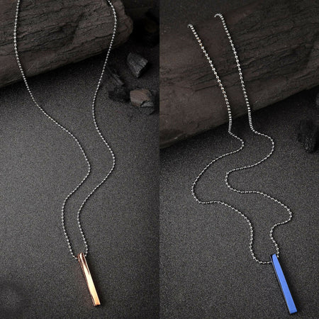 NVR Men's Set of 2 Gold & Blue Geomatric Pendent With Chain