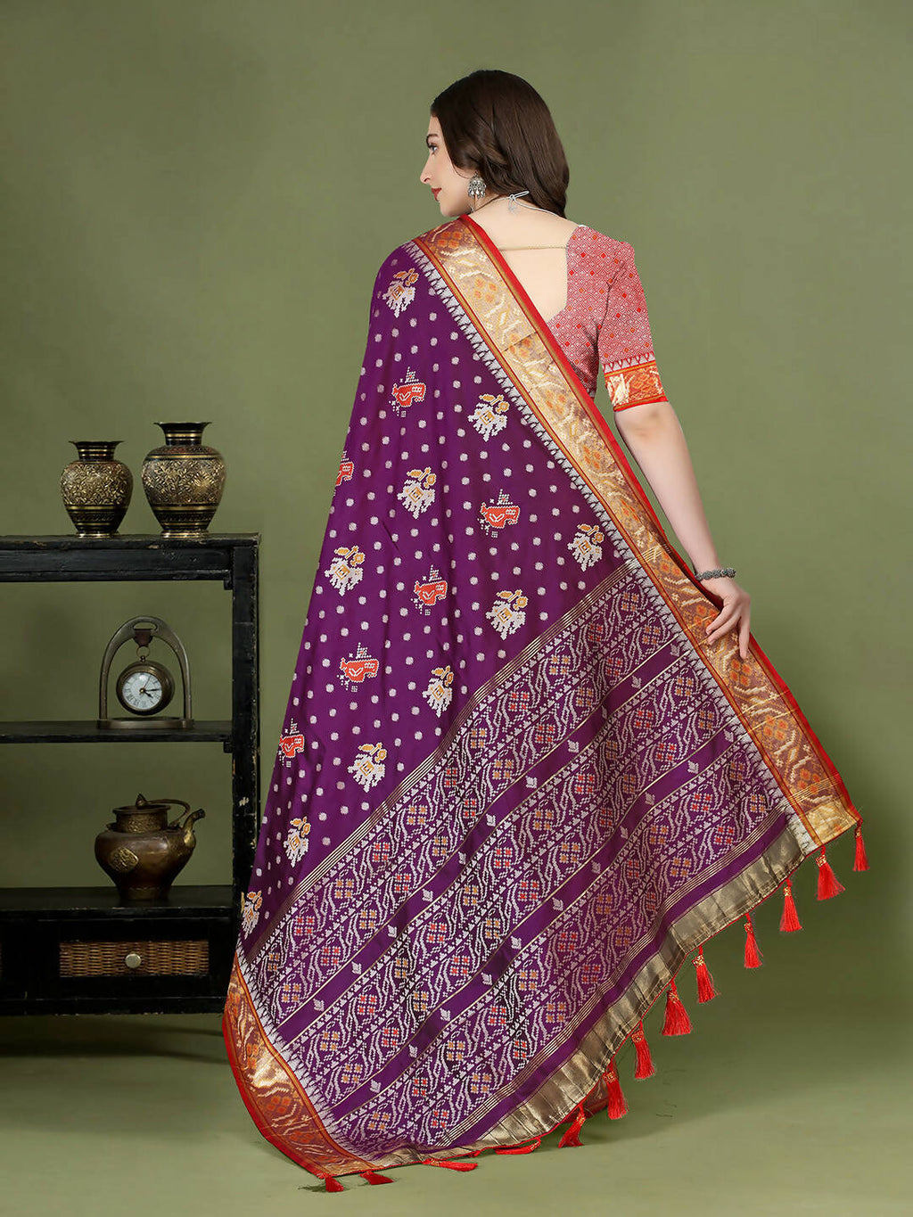 Lorenvalley Fashion Purple Patola Silk Woven Design Zari Meenakari Weaving Saree