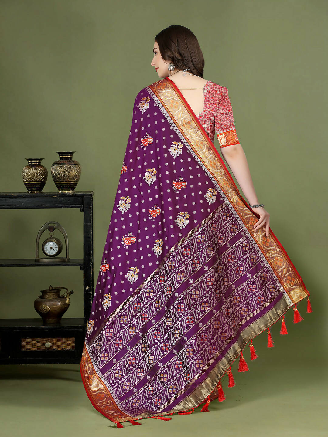 Lorenvalley Fashion Purple Patola Silk Woven Design Zari Meenakari Weaving Saree
