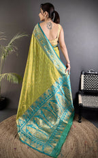 Joban Fashion Pista Green Intricate Motifs Soft Silk Banarasi Saree